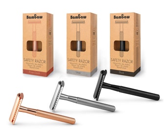 Long Handled Brass Safety Razor with with extra pack of Stainless Steel Blades