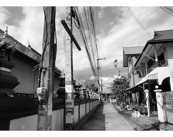 Pra Pok Klao Alley 6 Chiang Mai- schwarzweiß Fotodruck Din A6