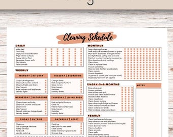 Lista de verificación del programa de limpieza / Tabla de tareas del hogar / Programa de limpieza semanal / Programa de limpieza mensual / Programa de limpieza anual