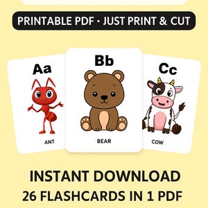 Cartes mémoire alphabet animaux mignons - Cartes ABC imprimables pour tout-petits - Jeu d'apprentissage préscolaire