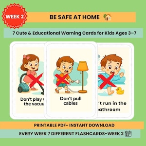 Tarjetas didácticas semanales de seguridad en el hogar para niños: 7 tarjetas imprimibles de seguridad para preescolares y niños pequeños. Enseñe seguridad: Esté seguro en casa. Semana 2.