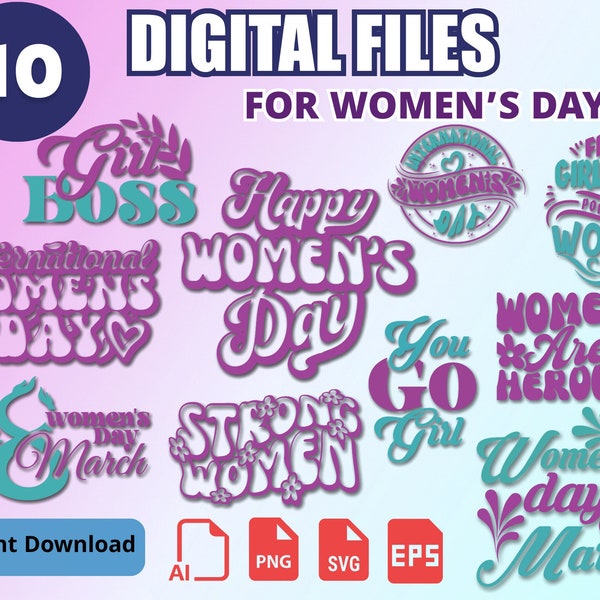 Happy International Women's Day, Digital Download, Women's Day Svg, March 8 Svg, Girl Day Svg Bundle