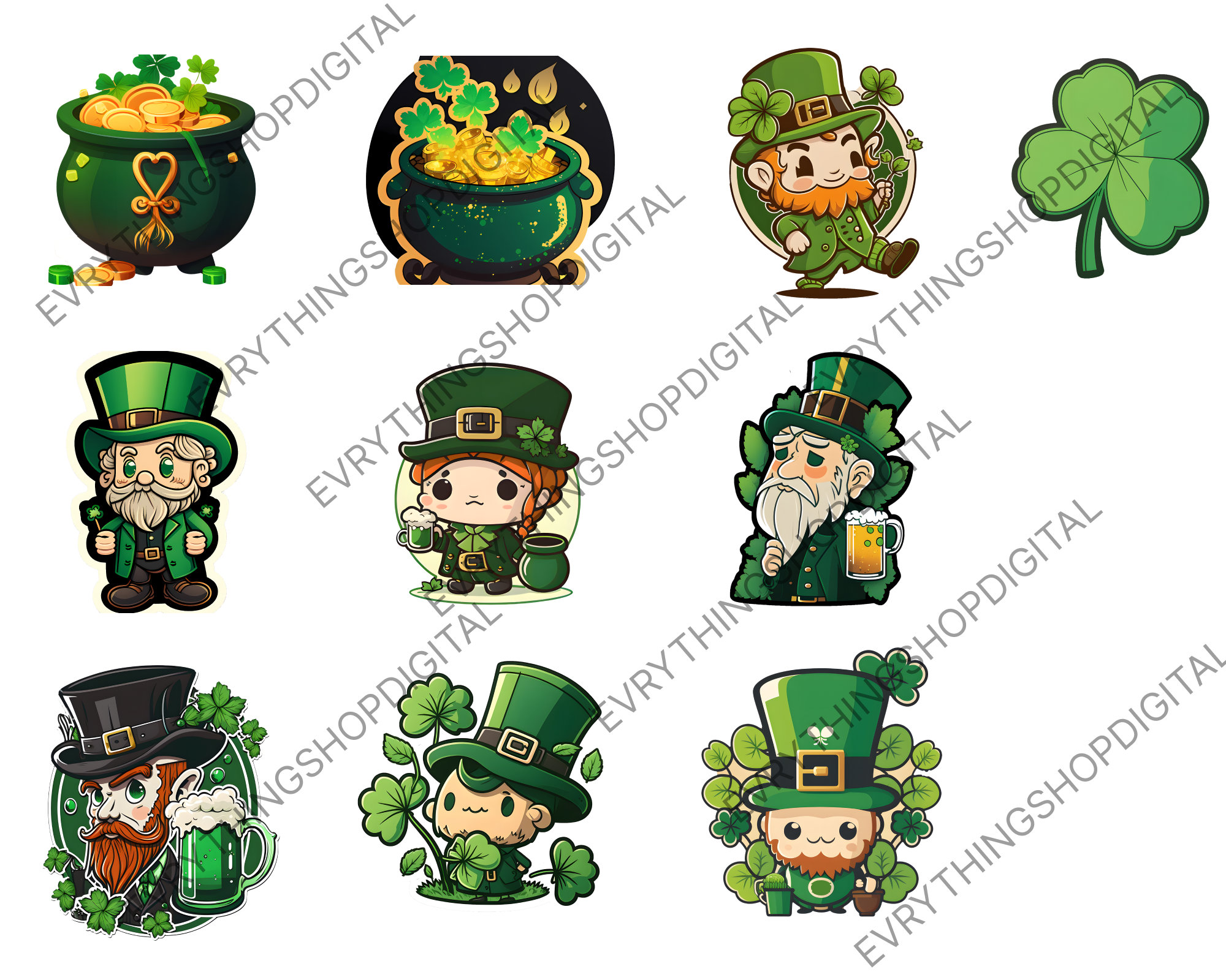 ST PATRICKS DAY Digital Stickers Png Bundle, Gnome Png, Printable ...