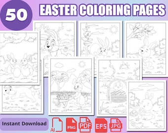 Páginas para colorir de Páscoa - IMPRIMÍVEIS, folhas para colorir de Páscoa, páginas para colorir para crianças, coelhinhos, atividades de Páscoa para crianças, DOWNLOAD ISTANTE