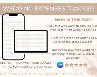 Wedding Expense Tracker PDF Download - Printable Wedding Budget Planner, Digital Wedding Budget Spreadsheet
