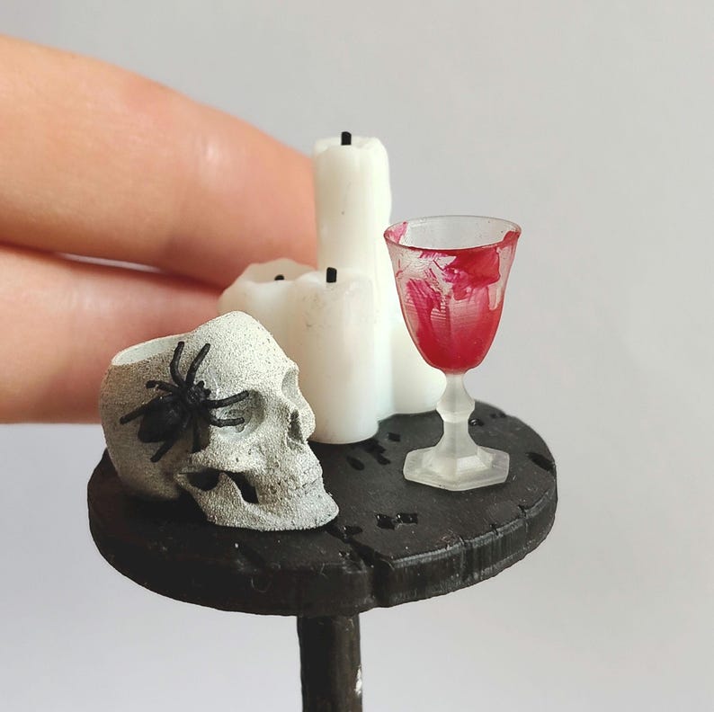 Miniature Witch Room Table Set & Witchcraft Tools Dollhouse, Diorama Decor for Halloween, 3D printed Set 4
