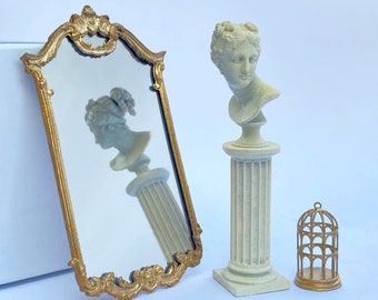 1:24 Scale Miniature Marble Bust of Venus and Victorian Mirror Set