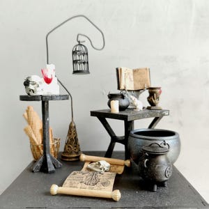 Miniature Witch Room Table Set & Witchcraft Tools Dollhouse, Diorama Decor for Halloween, 3D printed image 9