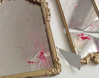Miniature Bloody Mirror , Dollhouse Halloween Decor, Gold Painted, 3D Printed, 1:12 Scale