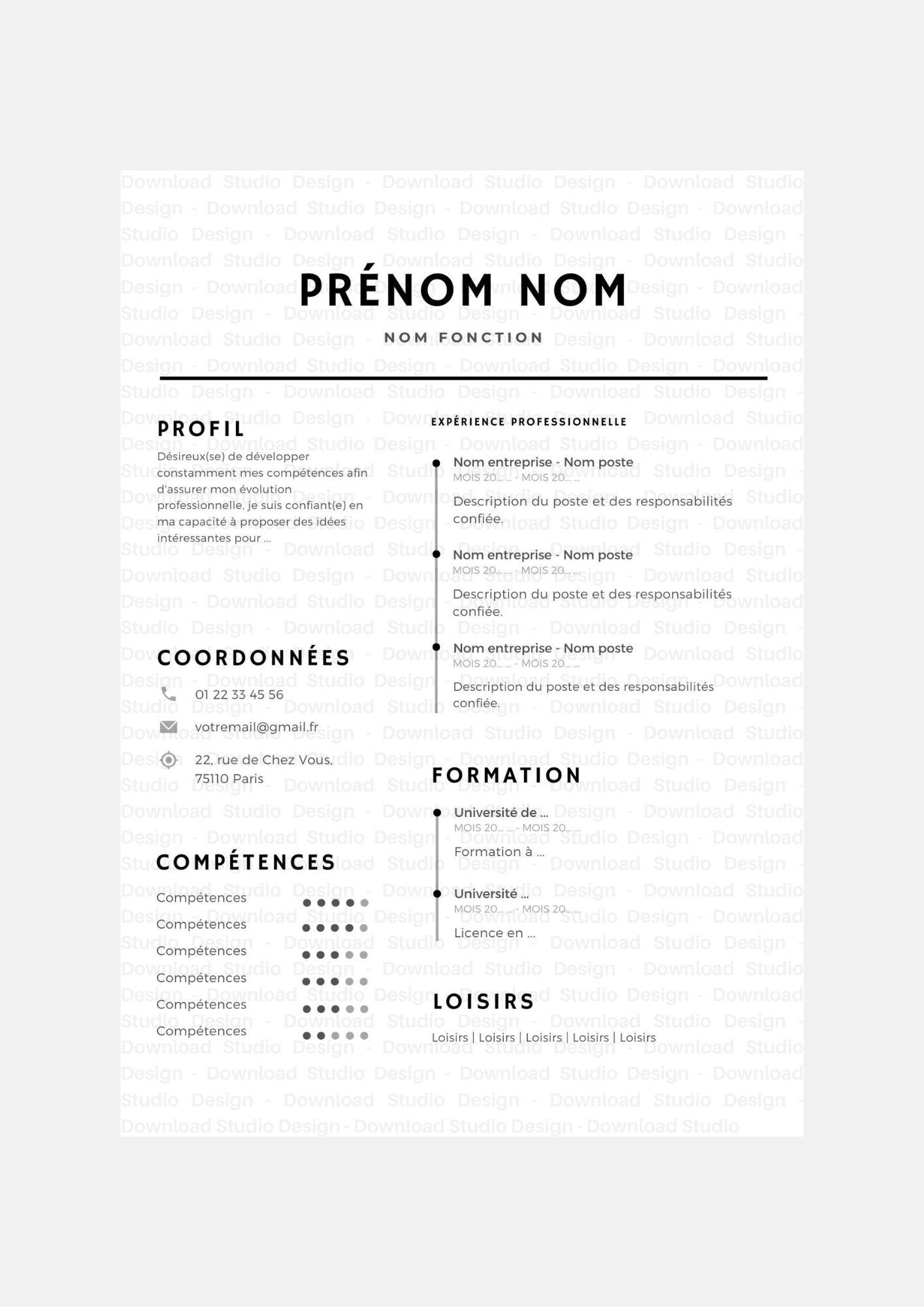Modèle De CV Professionnel Format PDF éditable - Etsy