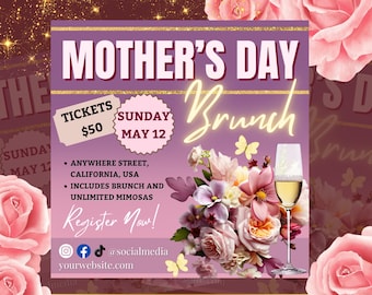 Mothers Day Flyer Editable Canva Template Mothers day brunch Social Media Post