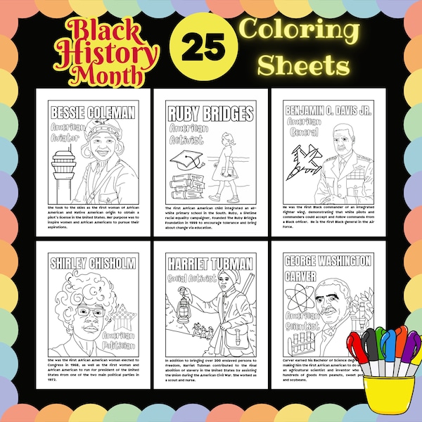 Black History Coloring Pages Black History Month Iconic Black People Instant Download