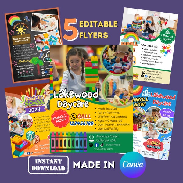 Daycare Flyer Template Editable Printable Canva Instant Download Instagram Post for Businesses