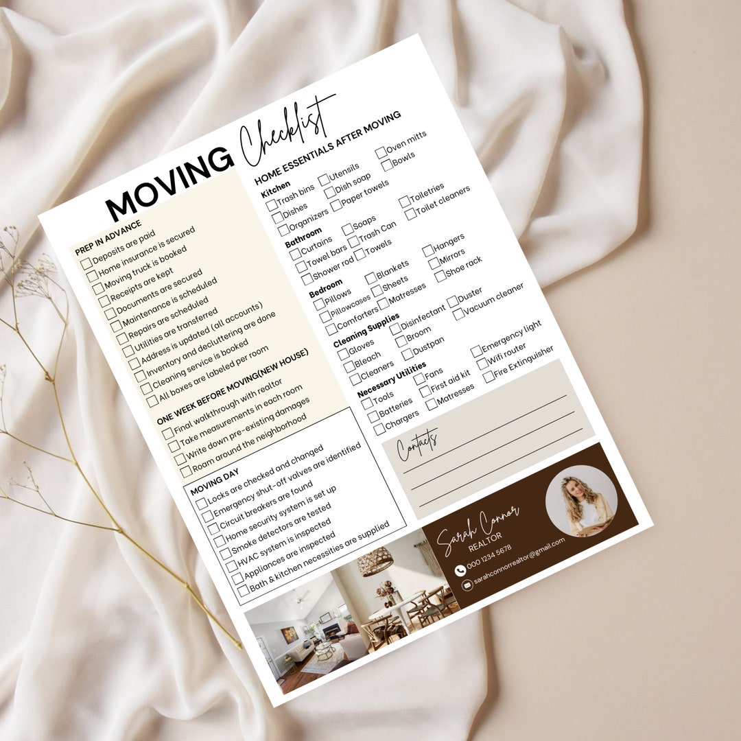 Moving Checklist for Realtor Editable Canva Template Printable Home ...