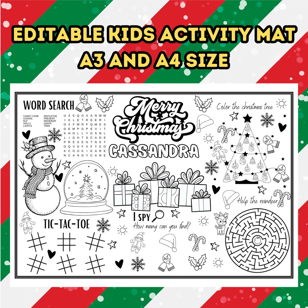 Custom Christmas Activity Mat, Personalized Christmas Activity, Instant Download Printable Mat ...