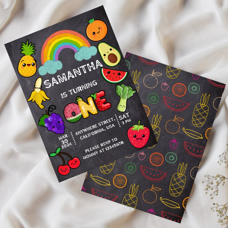 Dancing Fruits Birthday Invitation Template Kawaii Fruits Party