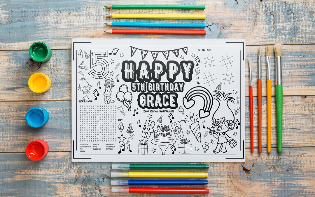 Trolls Party Favors Activity Sheet Birthday Party Coloring Sheet