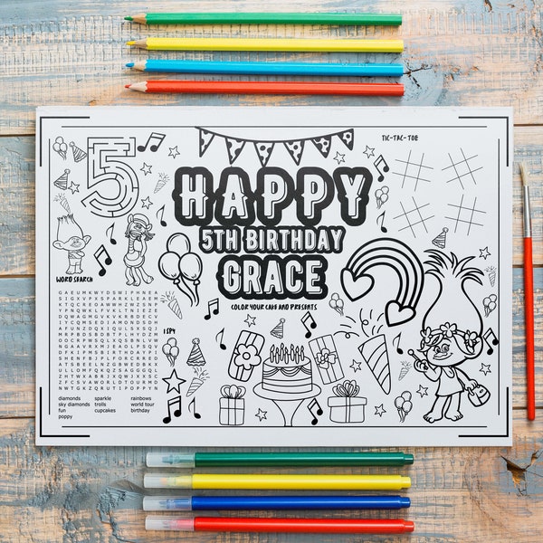 Trolls Party Favors Activity Sheet Birthday Party Coloring Sheet Editable Template