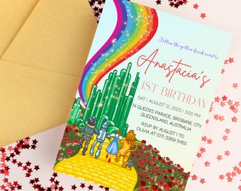 wizard of oz editable birthday invitation template, 1st birthday party