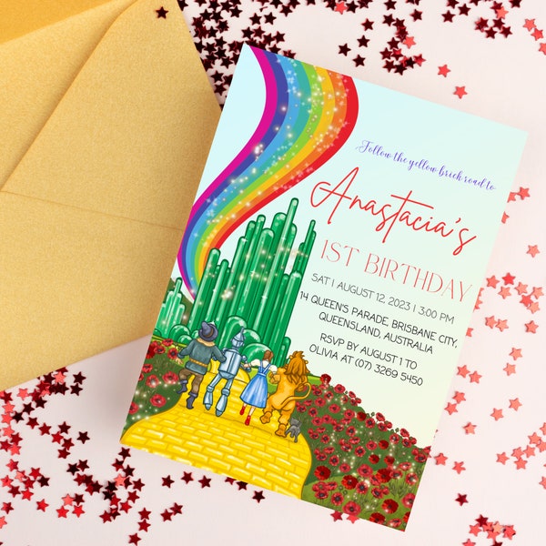 wizard of oz editable birthday invitation template, 1st birthday party