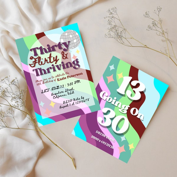 30th birthday invitation for her editable 13 going on 30 invite retro party