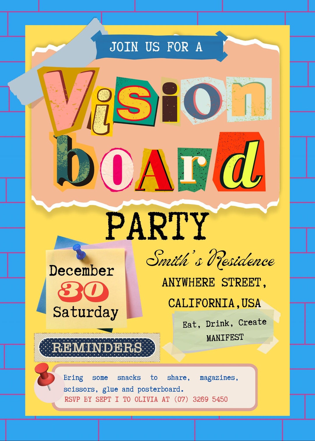 Vision Board Party Editable Template Invitation Instant Download With ...