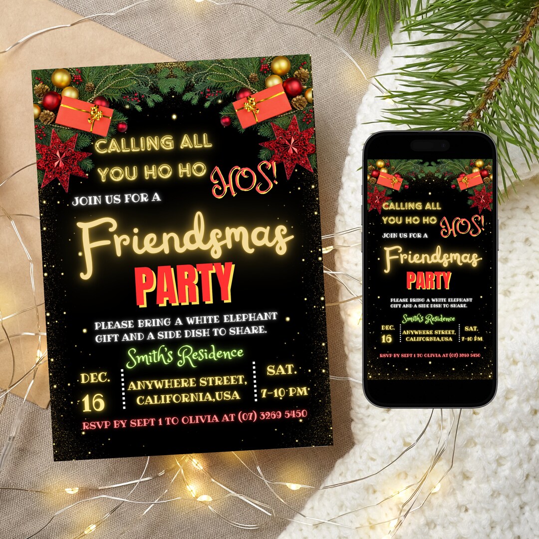 Friendsmas Invitation Editable Template Instant Download Christmas