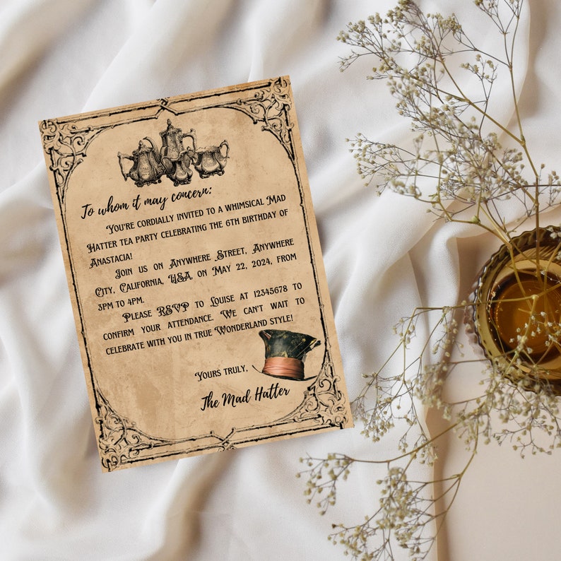 Mad Hatter Invitation Template Alice in Wonderland Invite Canva