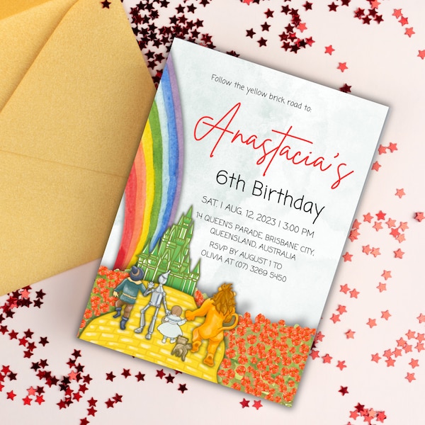 wizard of oz editable birthday invitation template, 1st birthday party