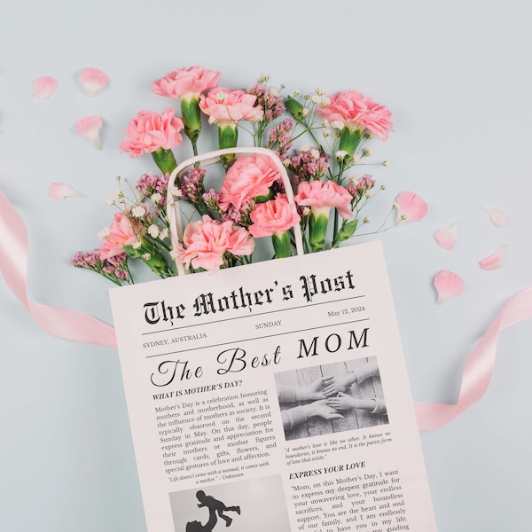 Mothers Day Newspaper Template Mothers Day Gift Mothers Day Bouquet Editable Template