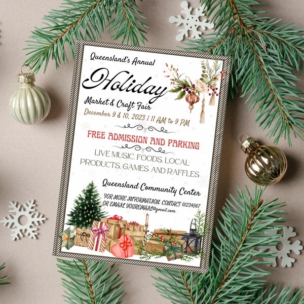 Holiday Market Flyer Template Editable Invitation Template, Instant Download
