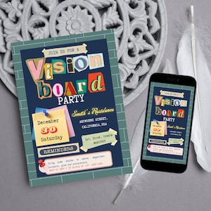 Vision Board Party Invitation Template Editable Canva Invite Printable