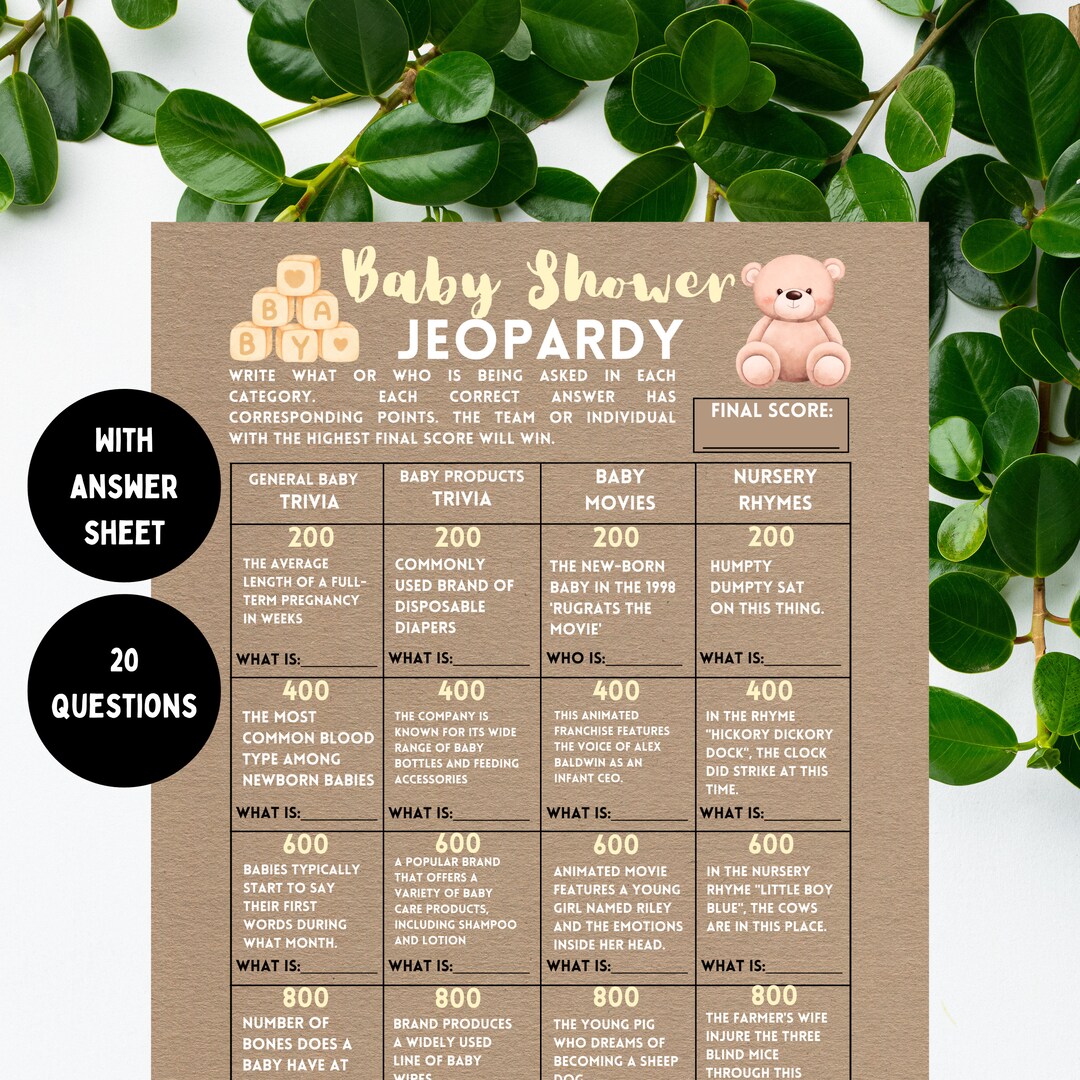 Baby Shower Jeopardy With Answer Sheet Instant Download Printable Baby