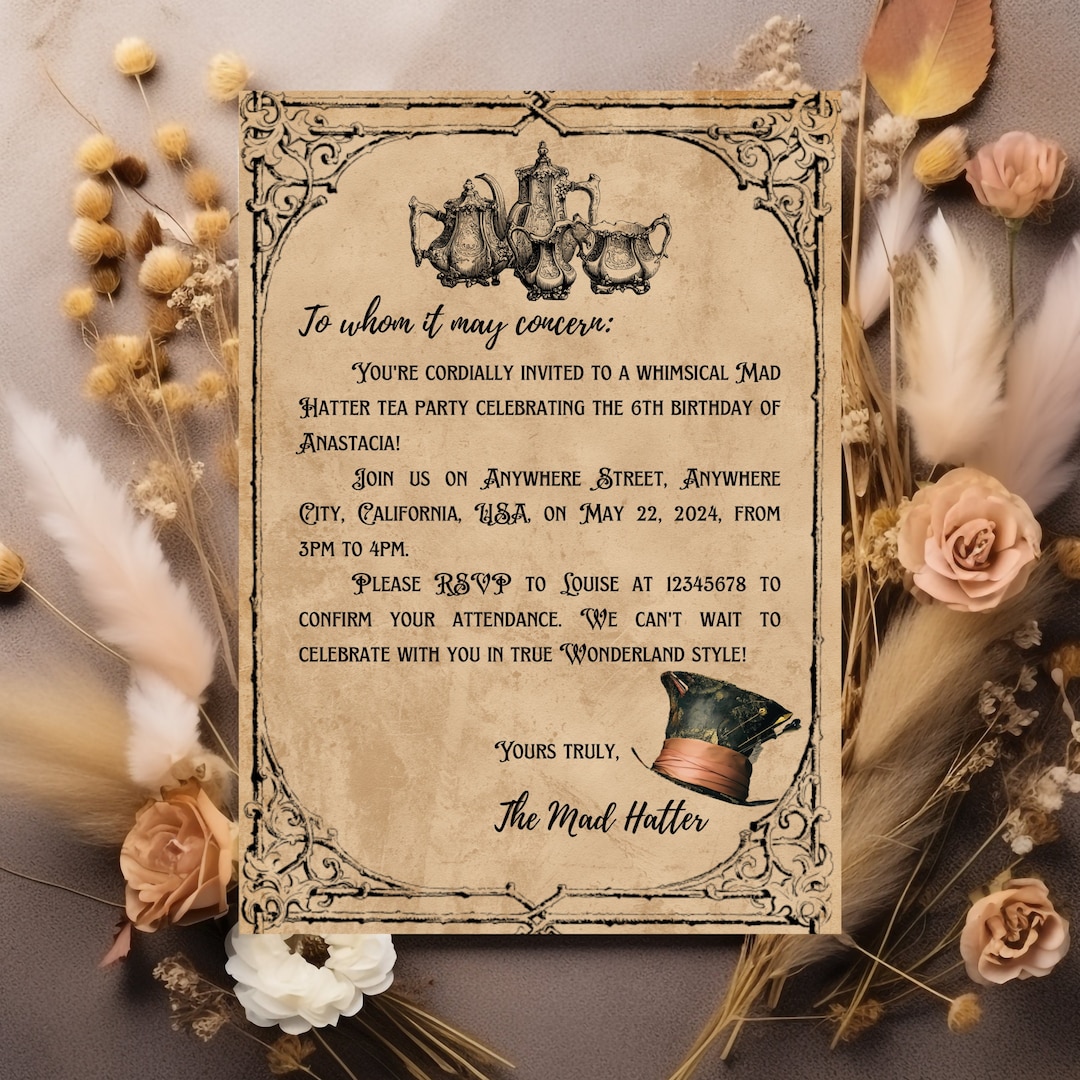 Mad Hatter Invitation Template Alice in Wonderland Invite Canva
