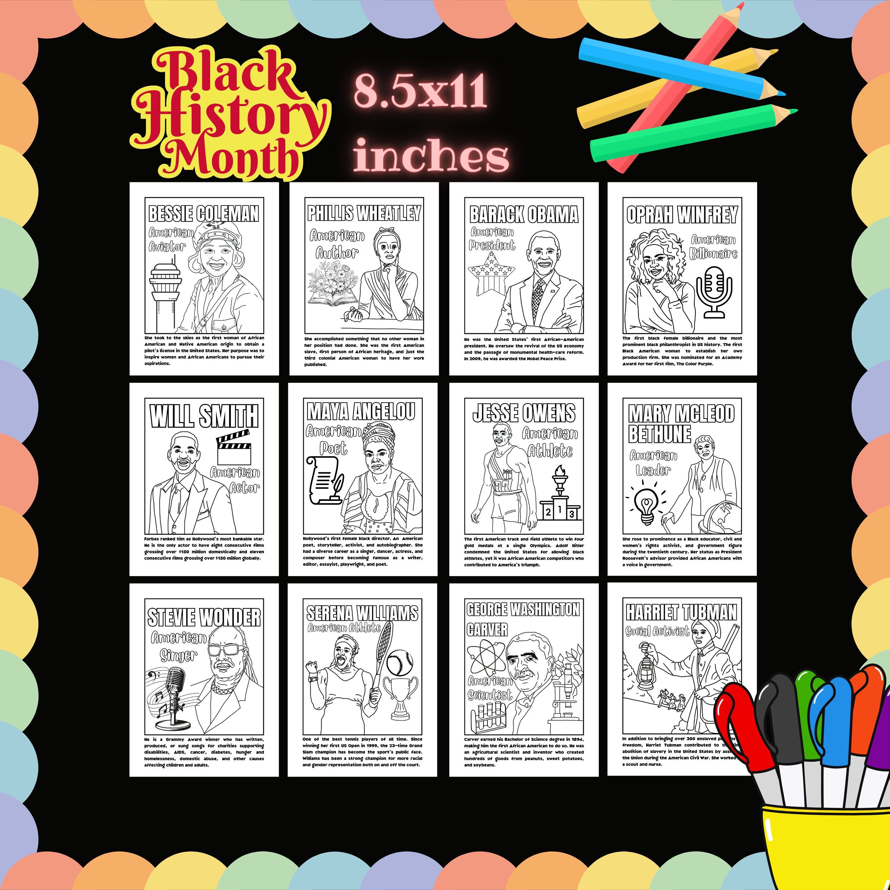 Black History Coloring Pages Black History Month Iconic Black People ...