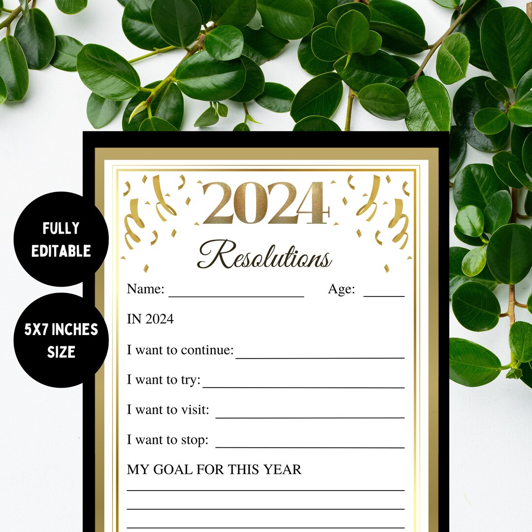 New Years Resolution Template New Years Resolution Printable Instant ...
