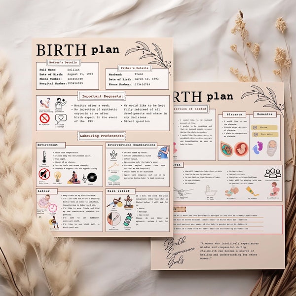 Modèle de plan de naissance Visuel modifiable Plan de naissance Canva Travail et livraison imprimables