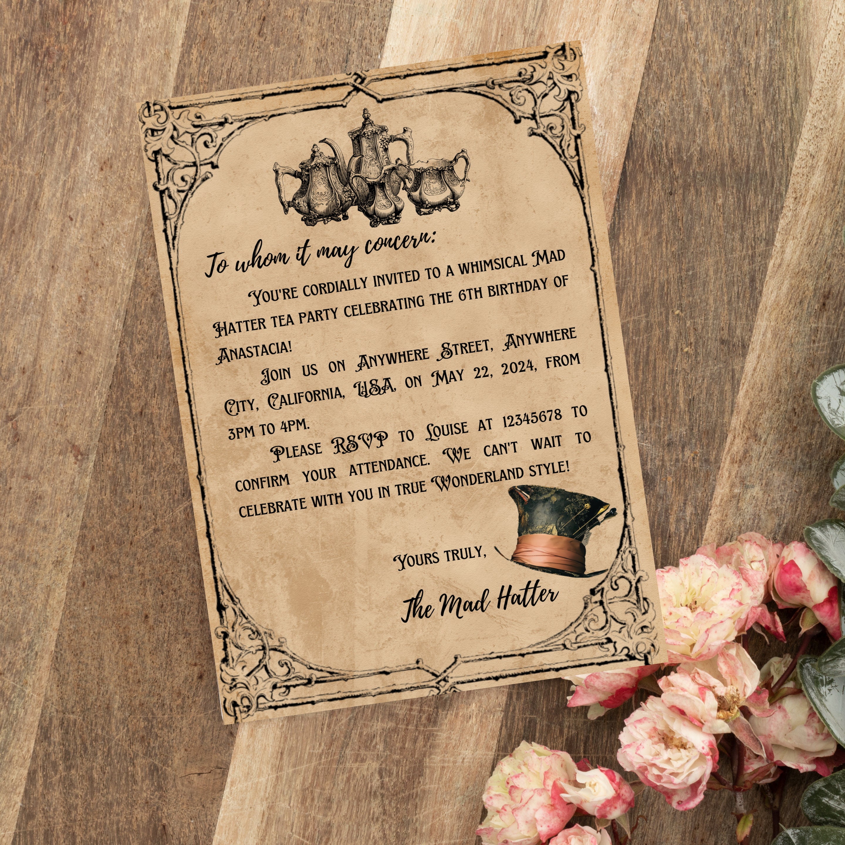 Mad Hatter Invitation Template Alice in Wonderland Invite Canva