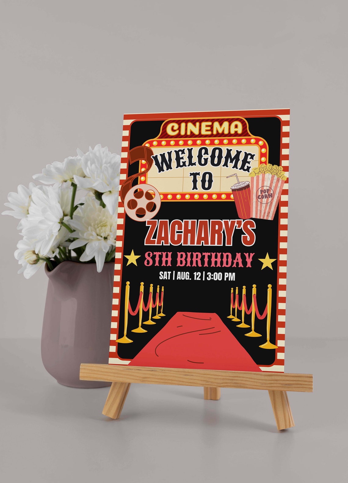 Movie Birthday Decorations Cinema Theme Party Deco for Kids Editable ...