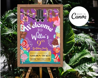 Charlie factory inspired editable welcome sign template, Charlie and the chocolate factory welcome sign