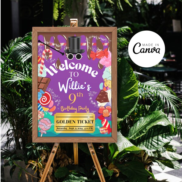 Charlie factory inspired editable welcome sign template, Charlie and the chocolate factory welcome sign