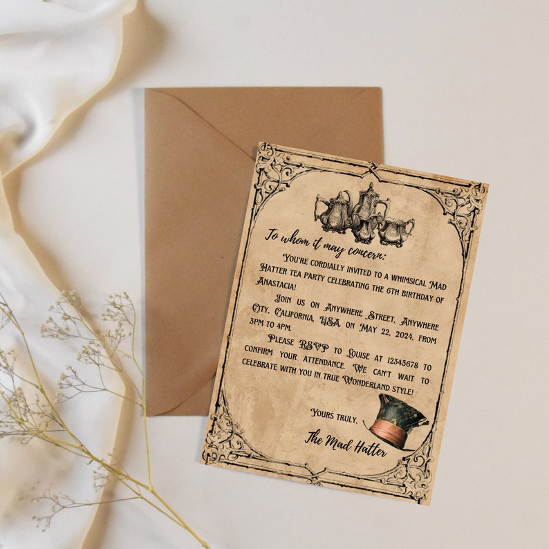 Mad Hatter Invitation Template Alice in Wonderland Invite Canva
