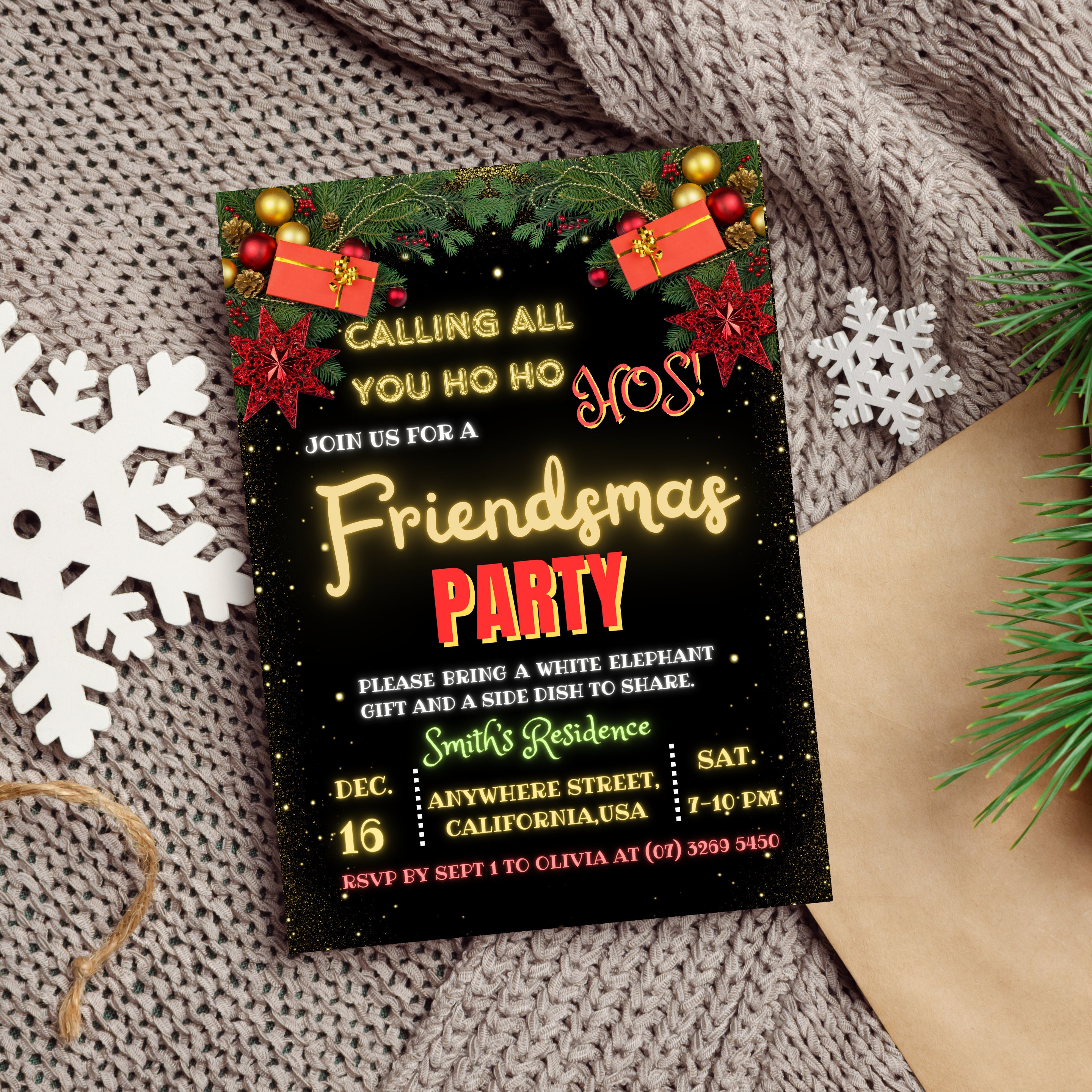 Friendsmas Invitation Editable Template Instant Download Christmas Friendsmas Invitation Editable Template Instant Download Christmas
