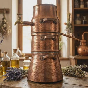 Distillatore di oli essenziali in rame fatto a mano: attrezzatura per la distillazione a vapore domestica