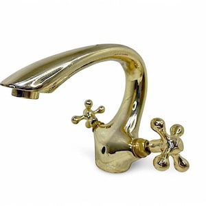 Antique Brass Bath Faucet with Aged Finish, Unlacquered Brass Bridge Faucet for Vintage Style Sinks Vintage Brass Bathroom Faucet