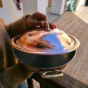 Set di pentole in rame rosso fatte a mano - Pentole e padelle da cucina rustiche in stile vintage, realizzate artigianalmente