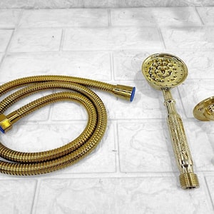 Handheld High-Pressure Brass Shower Head – Vintage Detachable Shower Fixture with Hose | Moroccan Bathroom Upgrade