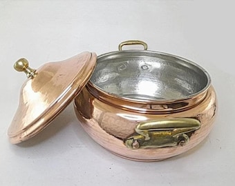 Große Kupfer Suppenschüssel mit Deckel, Suppenheber Topf, Gehämmerte große Kupfer Suppenterrine