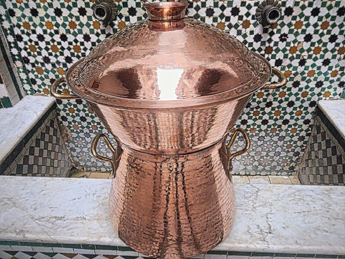 Moroccan Steamer Pot Cookware Couscoussier, Moroccan couscous group,Couscoussier Veggie 2 Tier copper Free gift on every order.FREE SHIPPING