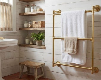 Unlacquered Brass Towel Bar – Solid Brass Living Finish Handcrafted Bath Rail.